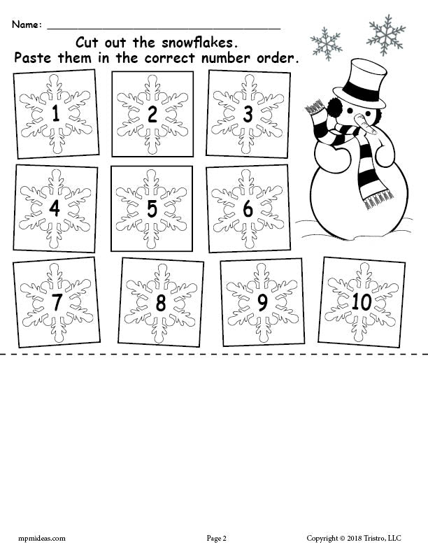 printable snowflake number ordering worksheet numbers 1 10 supplyme