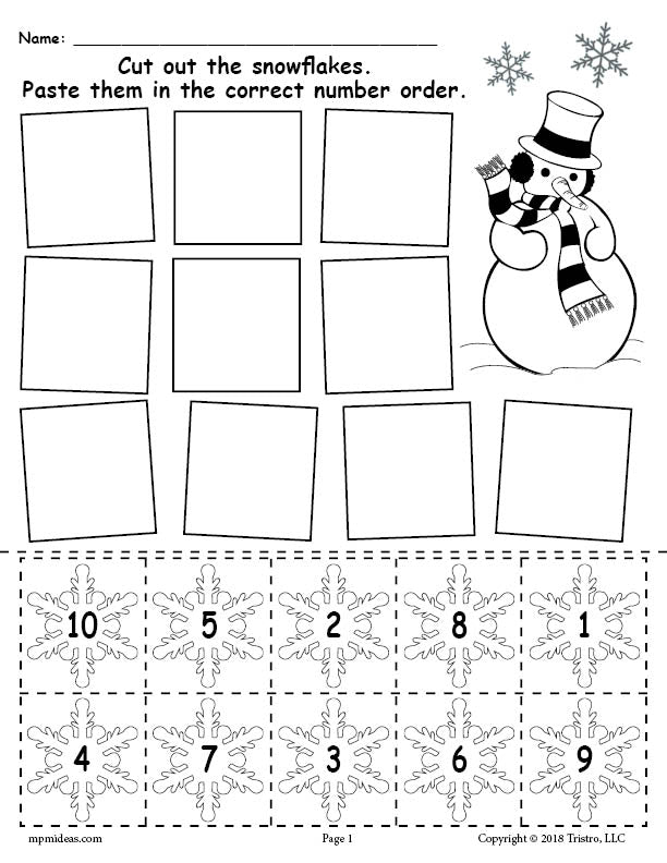 free printable snowflake number ordering worksheet numbers 1 10 supplyme