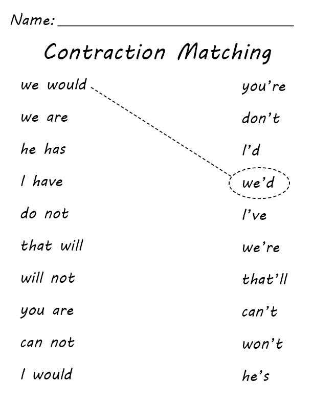 Printable Contraction Worksheets Matching And Cut And Paste SupplyMe