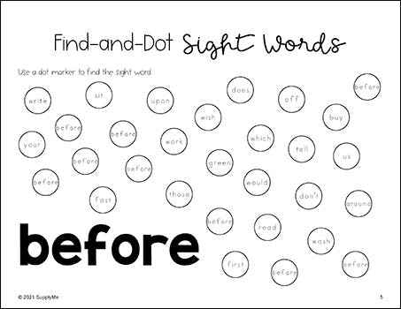 second grade sight word worksheets find and dot sight words all 46 supplyme