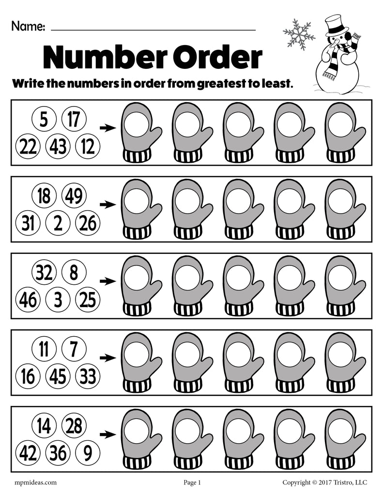 Number Order Worksheet Prek