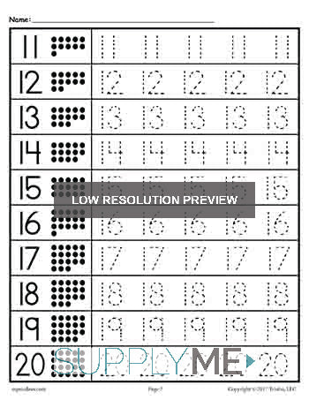 Number Tracing Worksheet Numbers 11-20