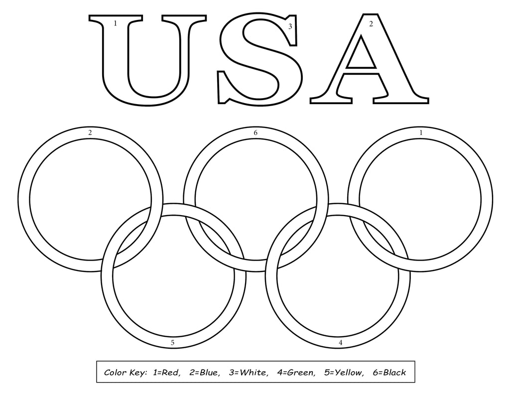 USA Olympic Rings Color By Number Coloring Page
