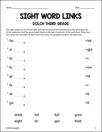 third grade sight words worksheets word links all 41 dolch 3rd grad supplyme