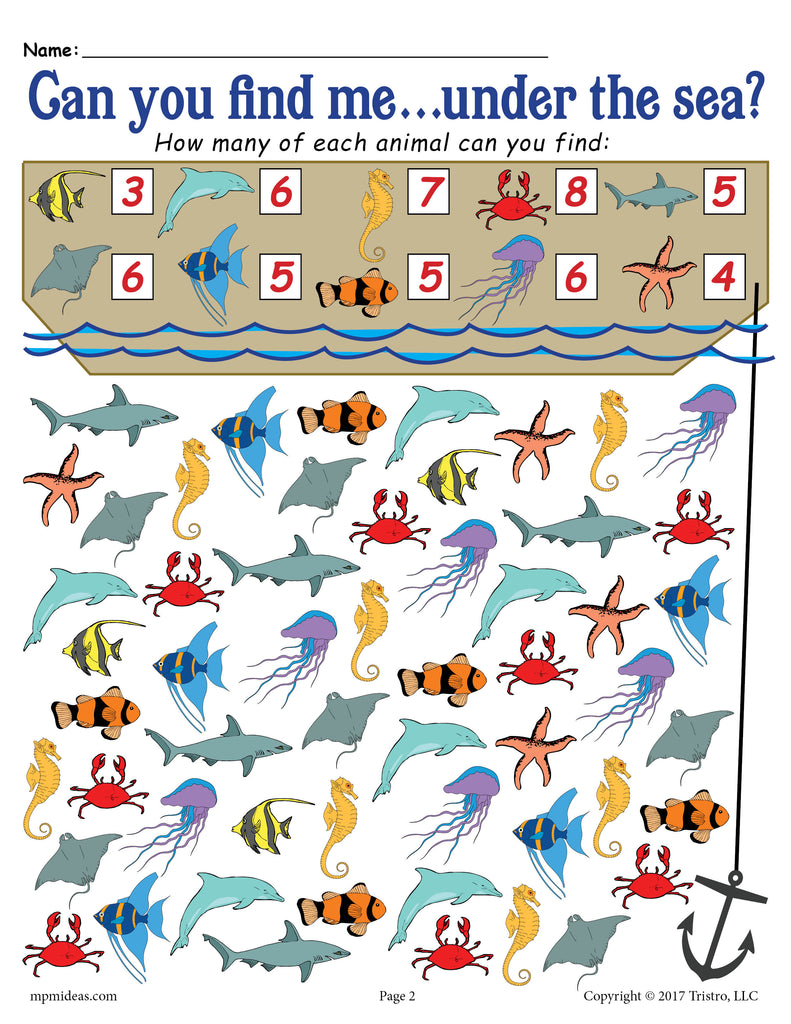 under the sea i spy printable ocean themed counting worksheet supplyme