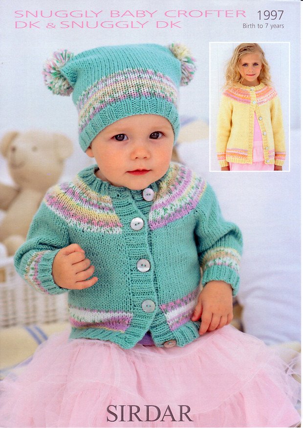 Round Neck Cardie and T Bag Hat in Sirdar Snuggly Baby Crofter DK and ...