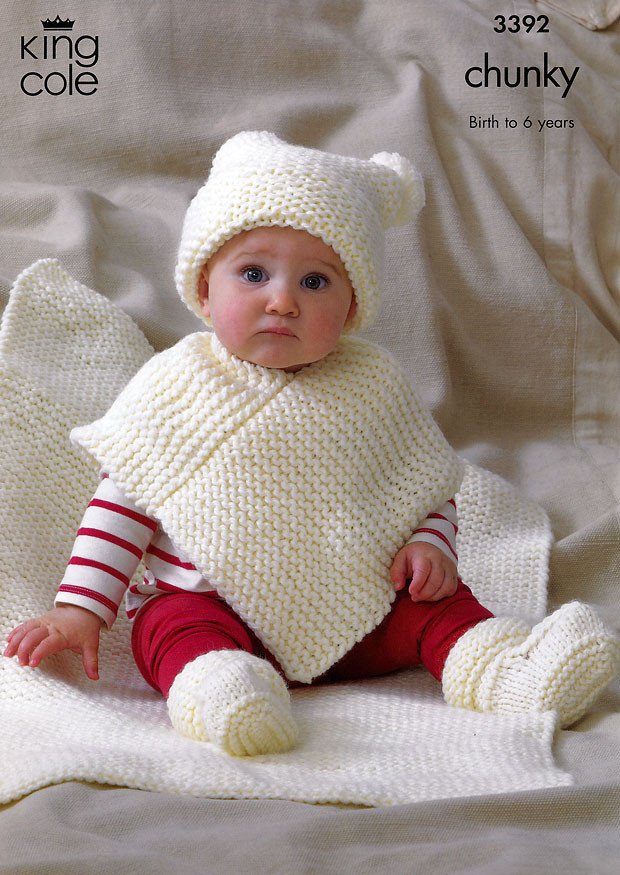 Babies Hat, Poncho, Bootees & Blanket in King Cole Comfort Chunky (339 ...