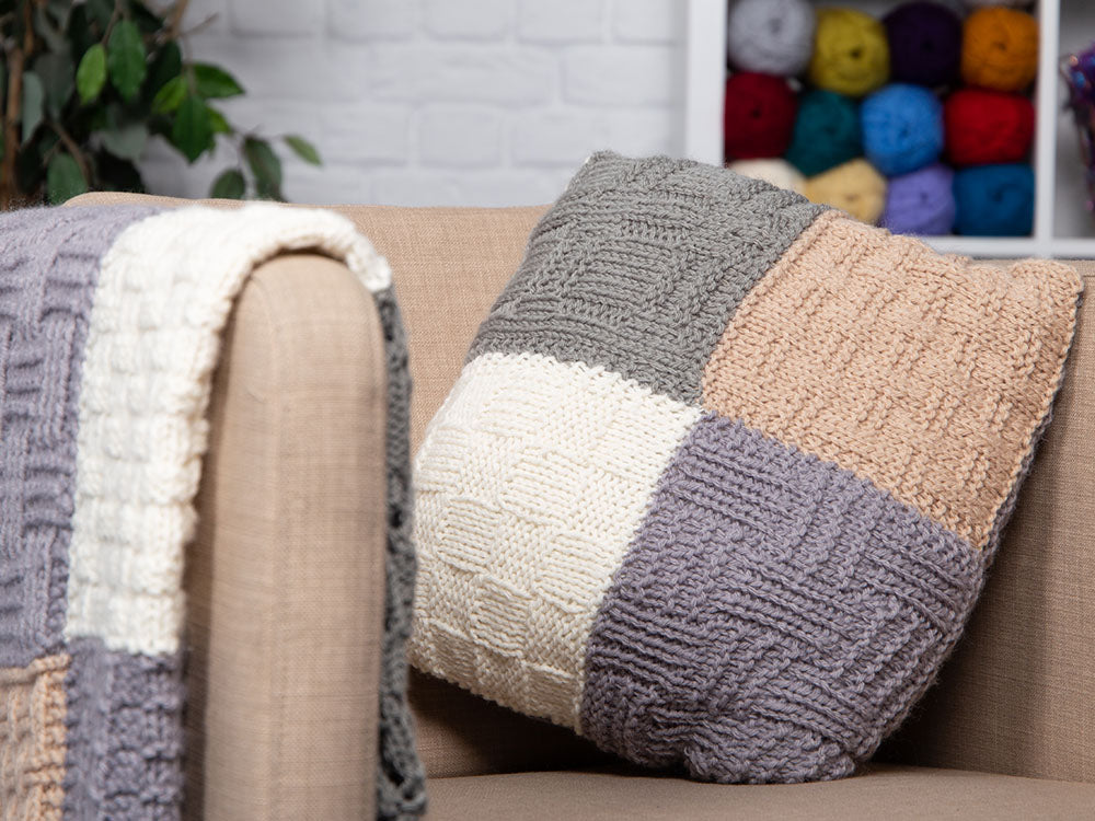 Vigur Basket Stitch Throw And Cushions By Wendy Kippax In Deramores Studio Chunky