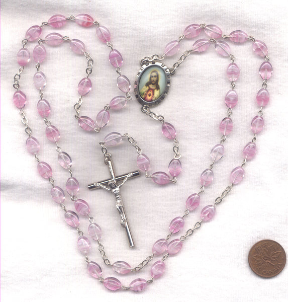 Necklace Sacred Heart beads pink silver rose Agios