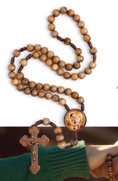 Simple Brown Wood Bead Cord Rosary CD19