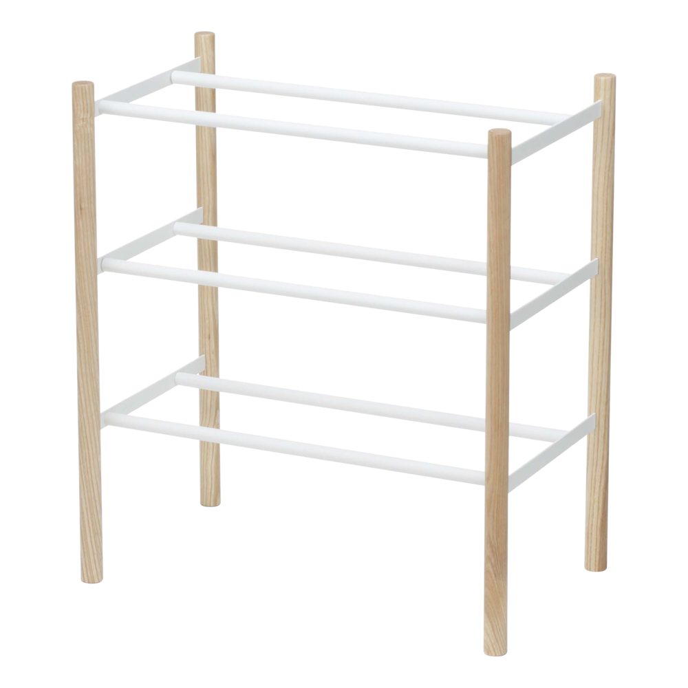 Plain Expandable 3 Tier Shoe Rack White Wood Neat Space