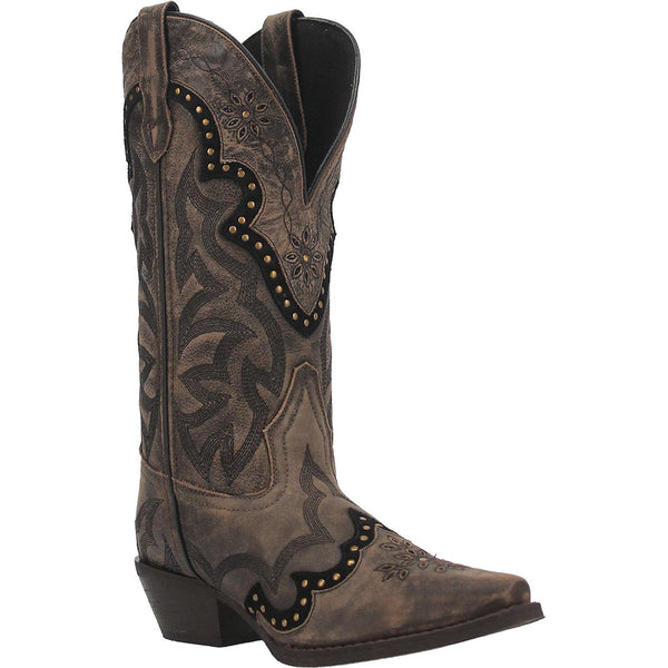 Skyla Brown Leather Gold Studded Floral Detailed Boots (DS) ~ PREORDER ...