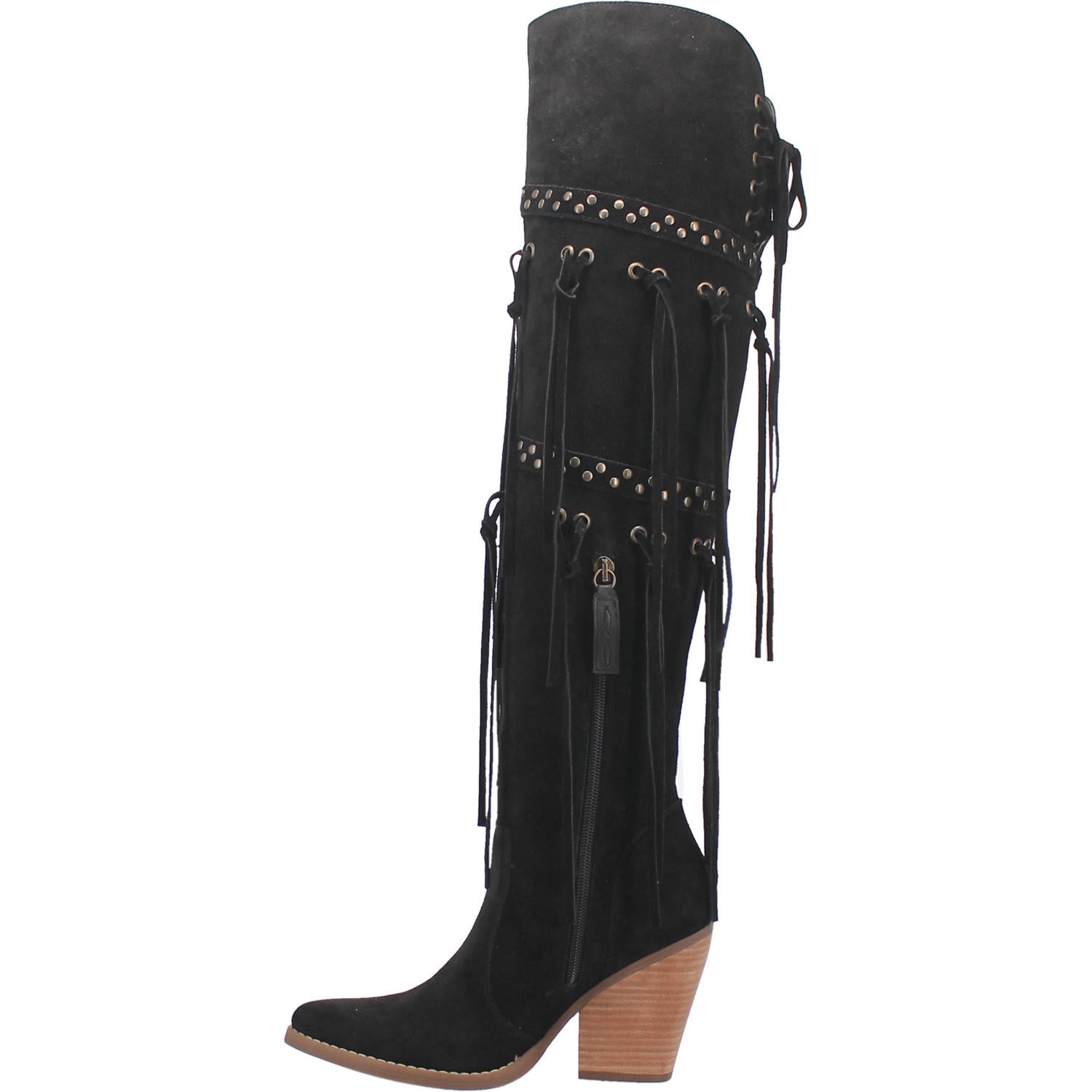 black leather fringe boots