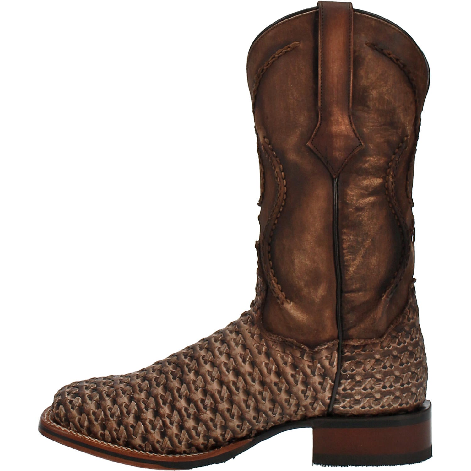 Dan Post Men's Stanley Tan Distressed Basketweave Square Toe Cowboy Boots DP4903 8.5D