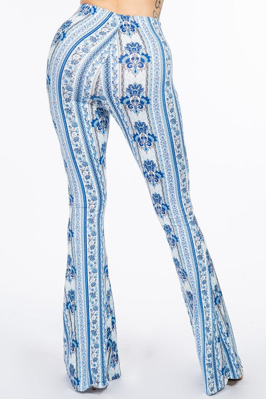 Boho Flare Pants - Peach and Navy Blue Pants - Floral Print Pants - $36.00  - Lulus