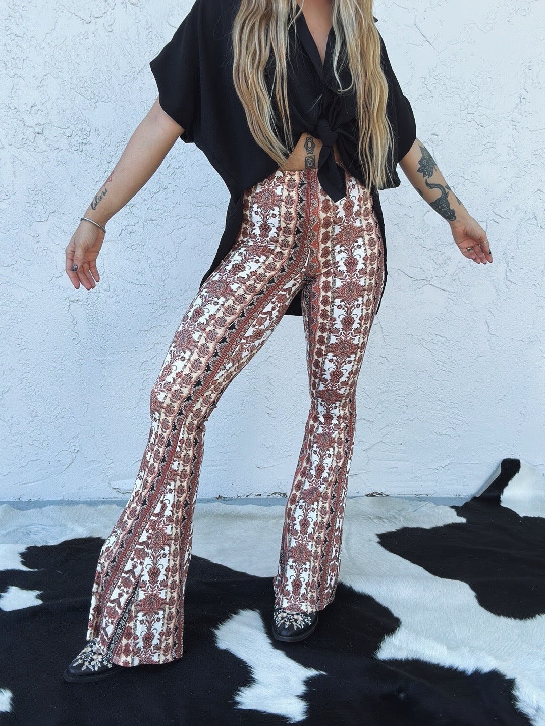 Band Of Gold Boho Floral Print Bell Bottom Flare Pants - Lil Bee's Bohemian