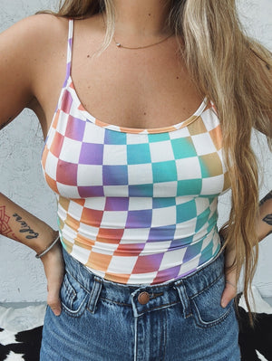 Fruit Loops Multi Color Checker Board Print Bodysuit