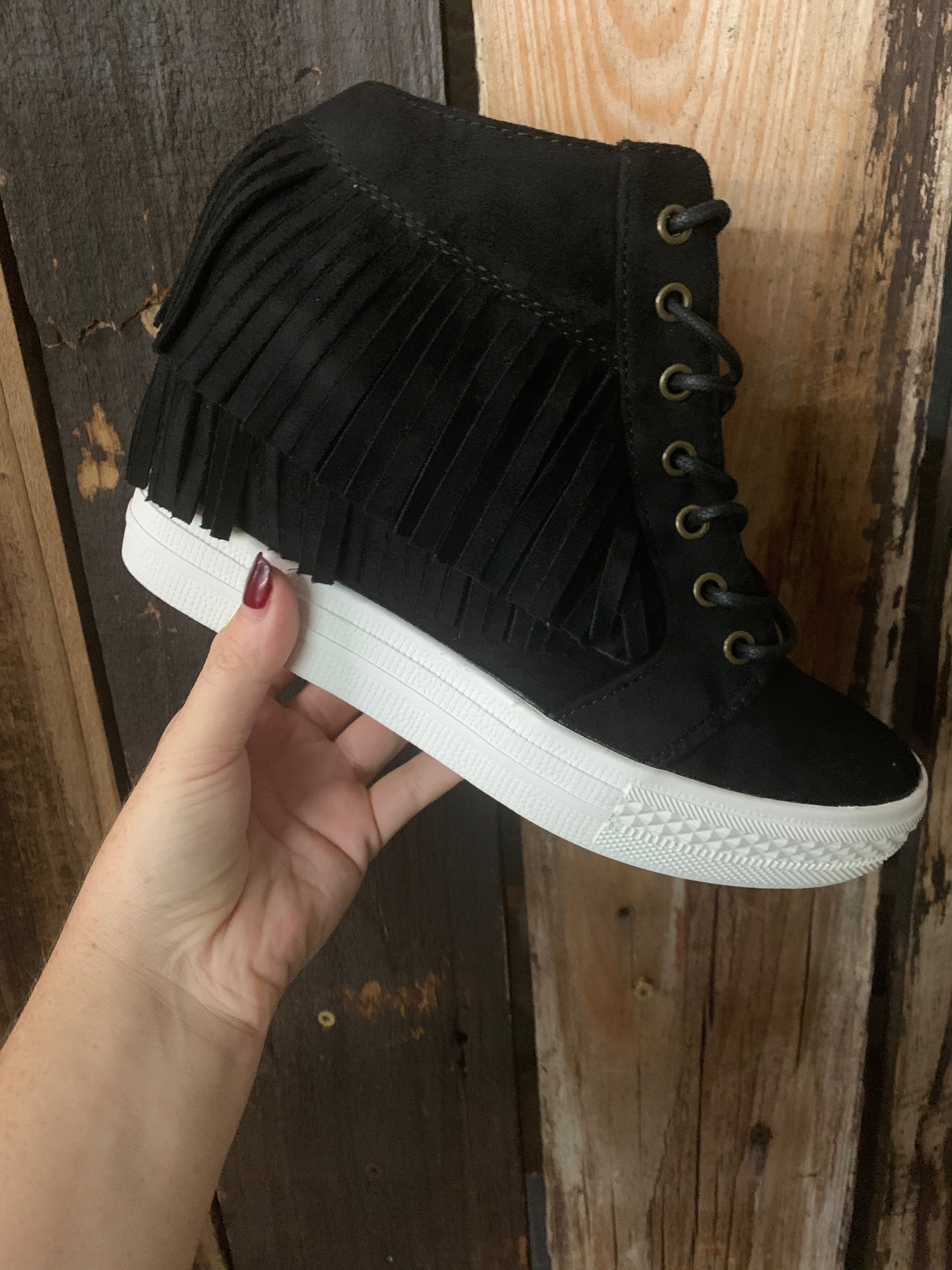 Not Rated BLACK Suede Fringe Hi Top 