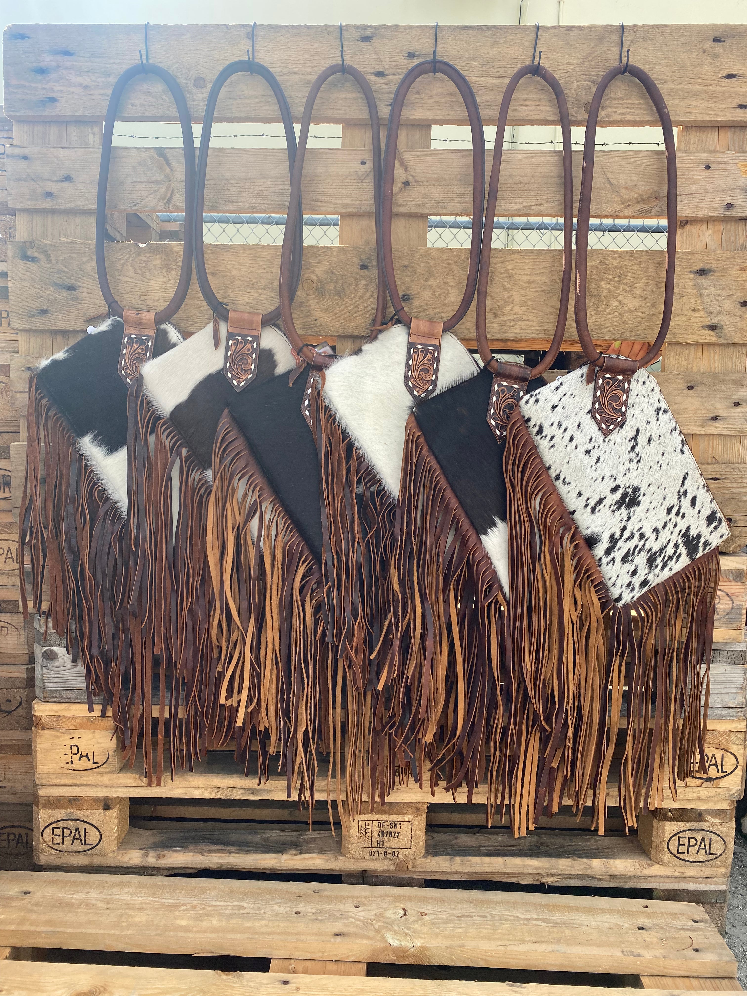 Re-purposed LV Genuine Skinny Cowhide with Fringe Crossbody