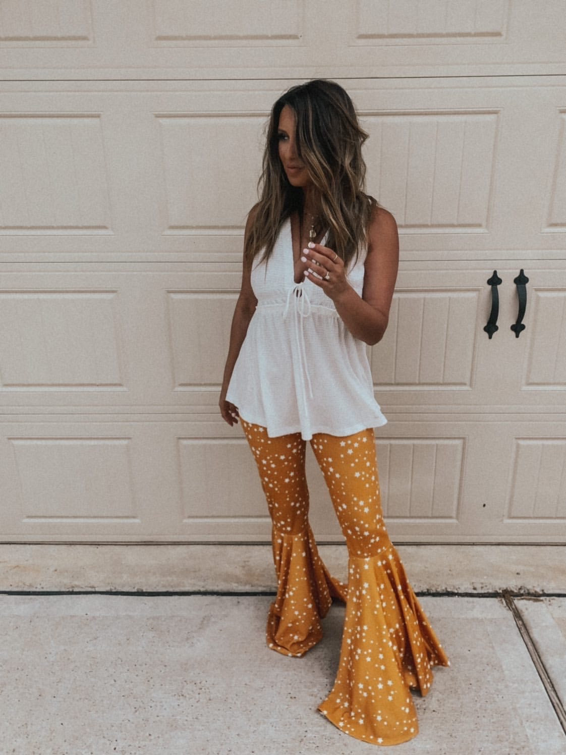 star printed bell bottom jeans