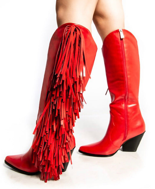 knee high red cowgirl boots