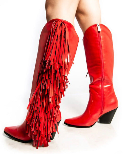 red knee high cowboy boots