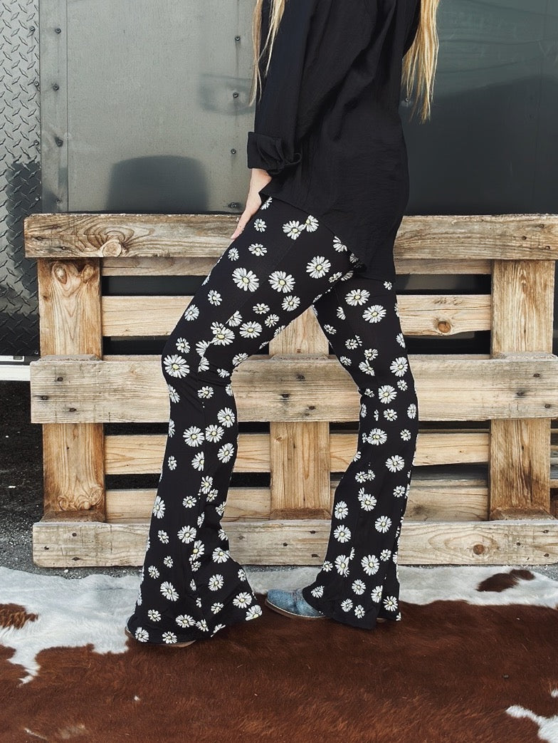 Blooming Daisy Print Flare Pants - Lil Bee's Bohemian