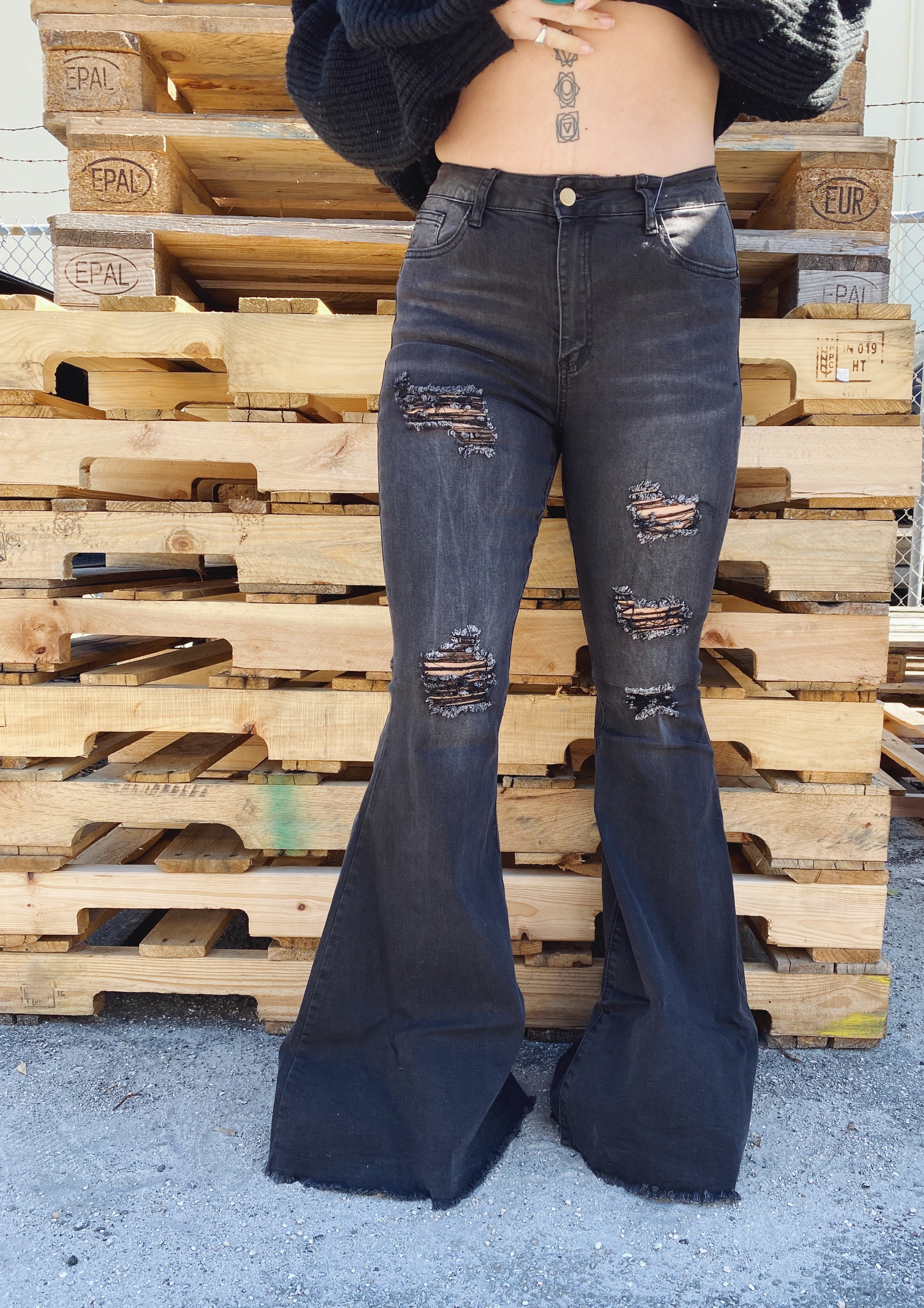Raggedy Annie Distressed BLACK Denim Bell Bottom Jeans~ FINAL SALE ...