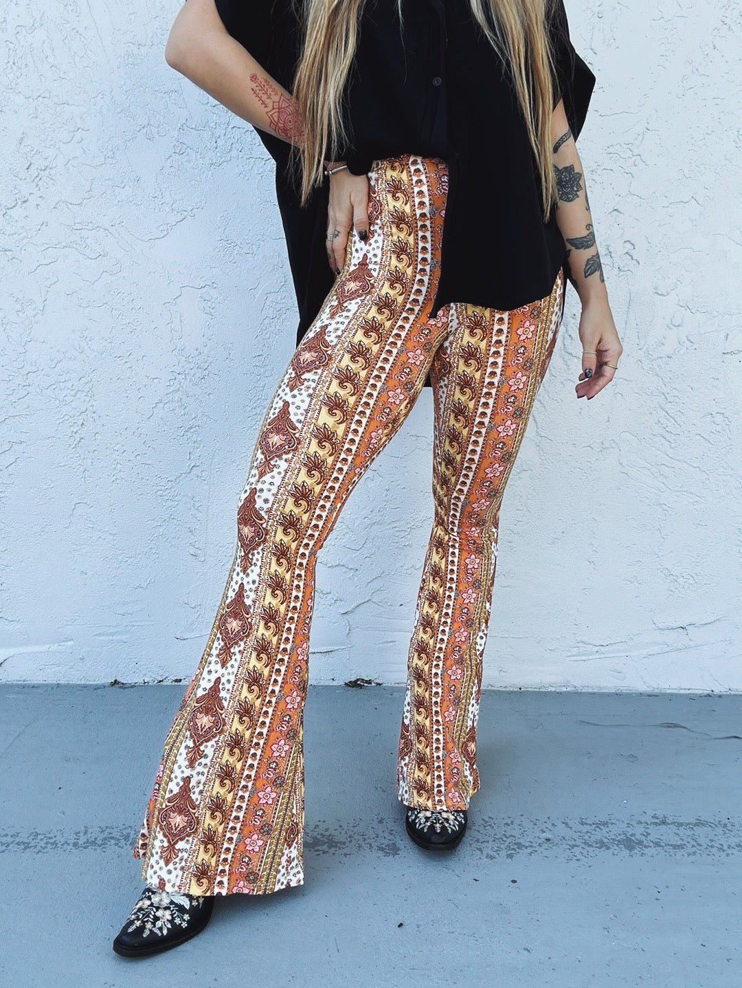 Dublin Girl Green Boho Floral Print Bell Bottom Flare Pants - Lil Bee's  Bohemian