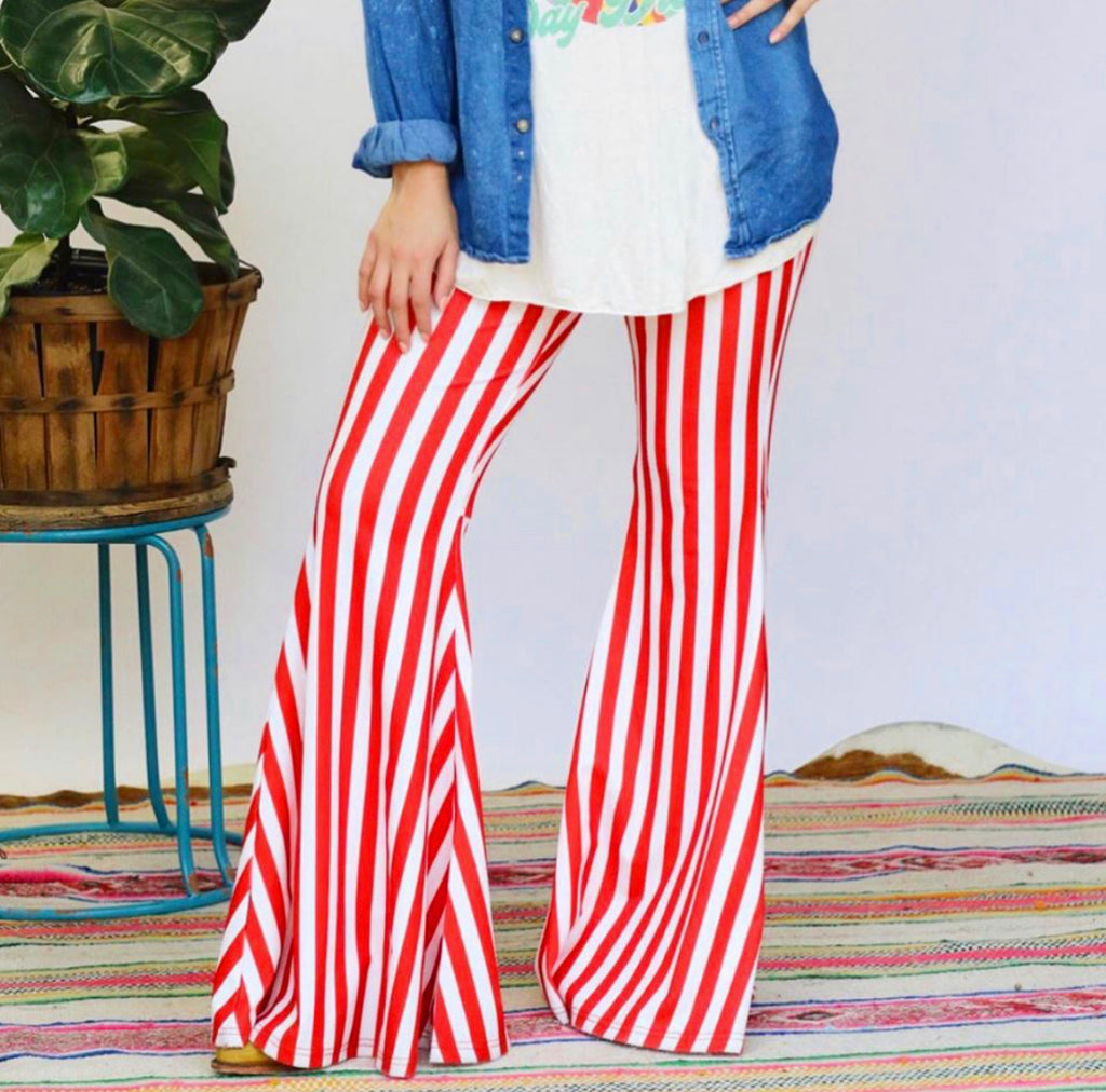 red and white striped bell bottoms