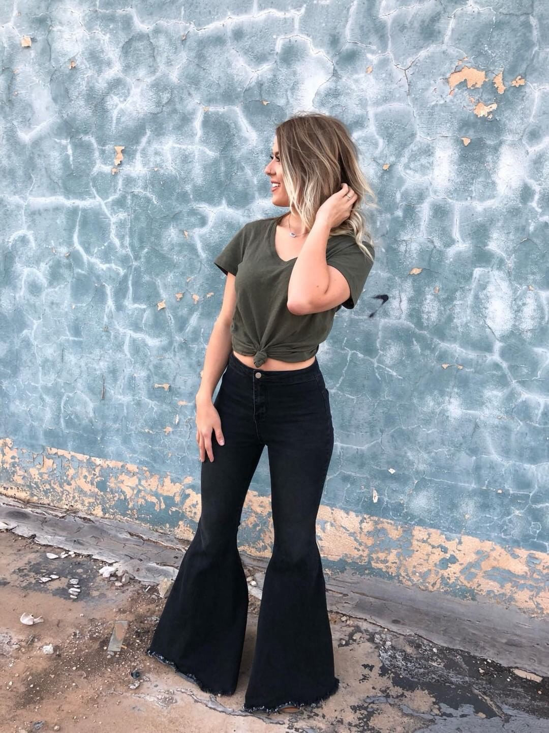 black denim bell bottom jeans