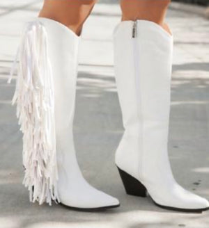 white fringe cowboy boots