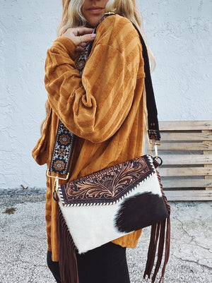 Brown Leopard Boho Fringe Crossbody Flap Purse for Girls