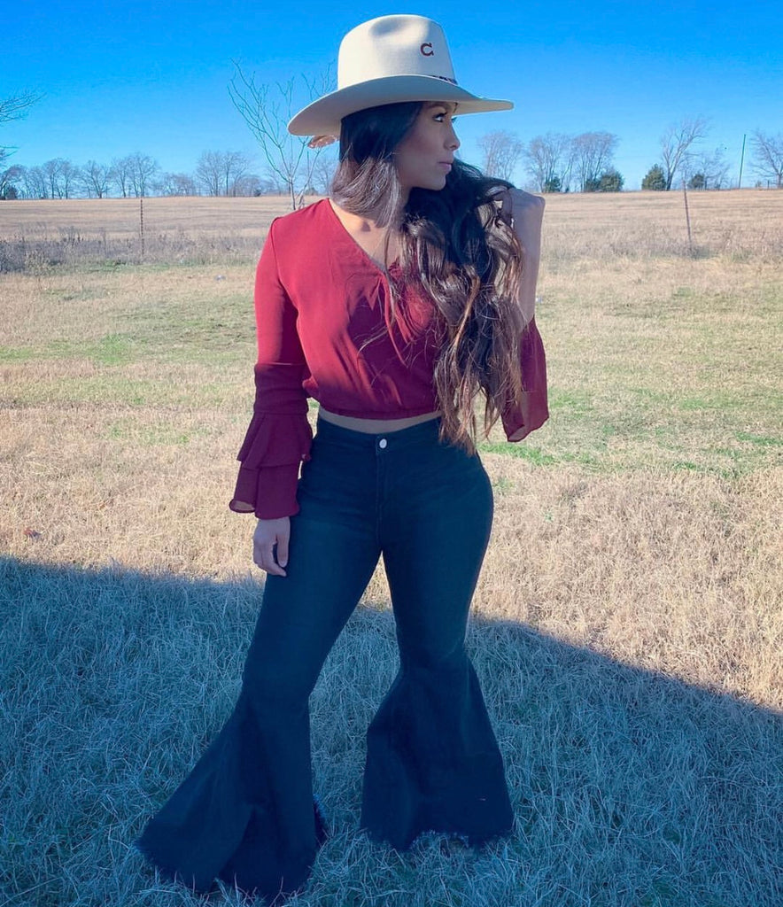 bell bottom jeans with boots