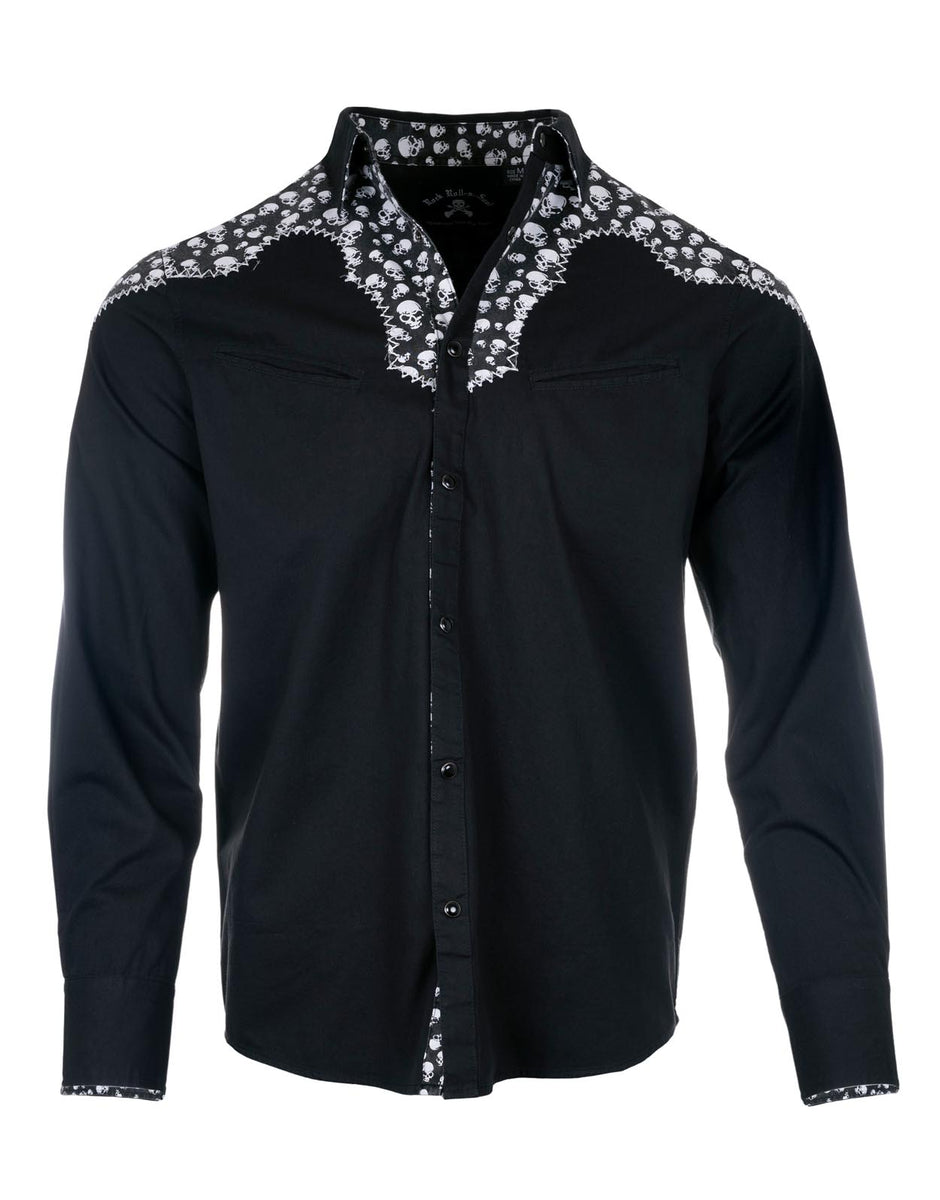 Men's LS Skull Western Shirt | Baptized in Bourbon Rock Roll n Soul