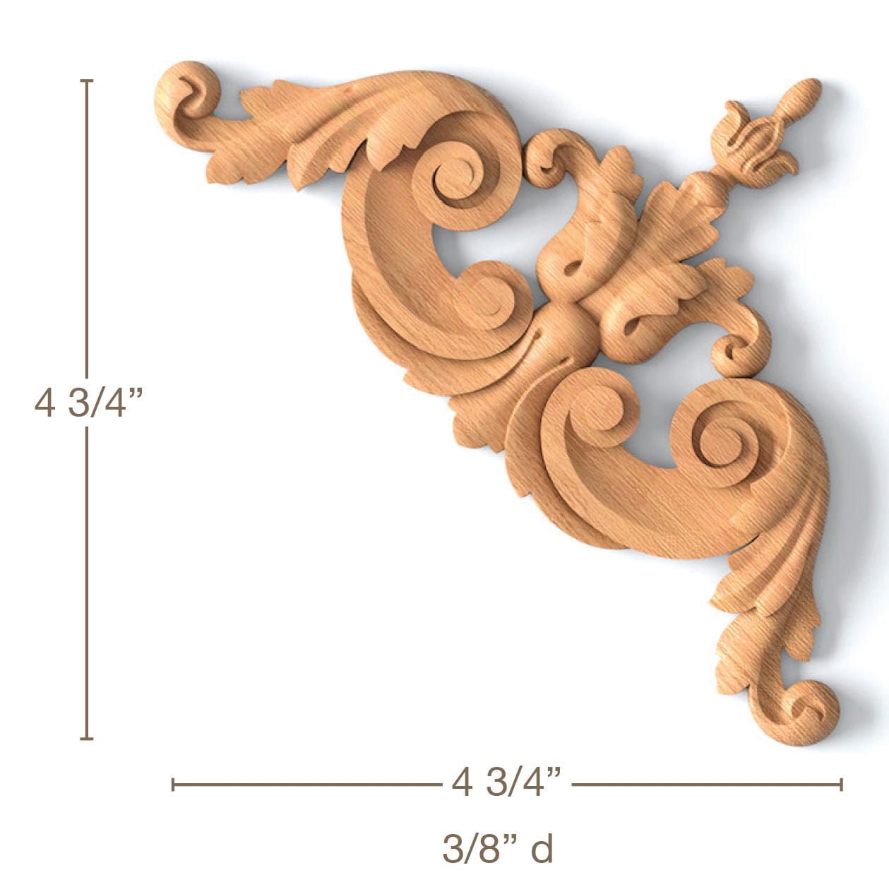 Acanthus Scrolled Corners Pair, 4 3/4"w x 4 3/4"h x 3/8"d