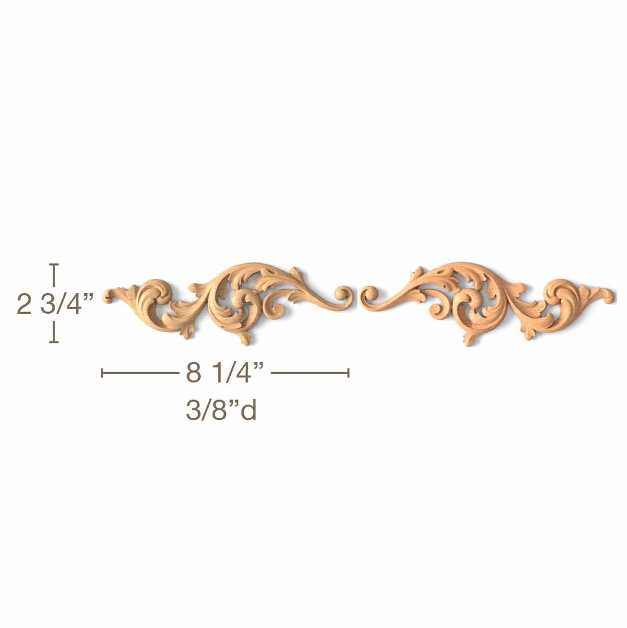 Acanthus Scrolls, Left & Right Pair,8 1/4"w x 2 3/4"h x 3/8"d