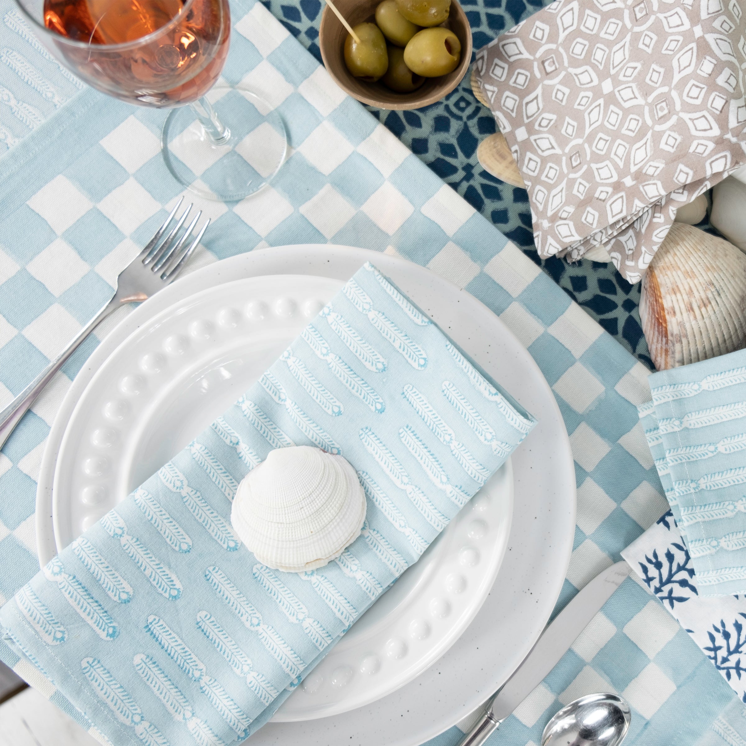 Blue & White Block Print Napkins (Set of 4) — Grace Home Decor