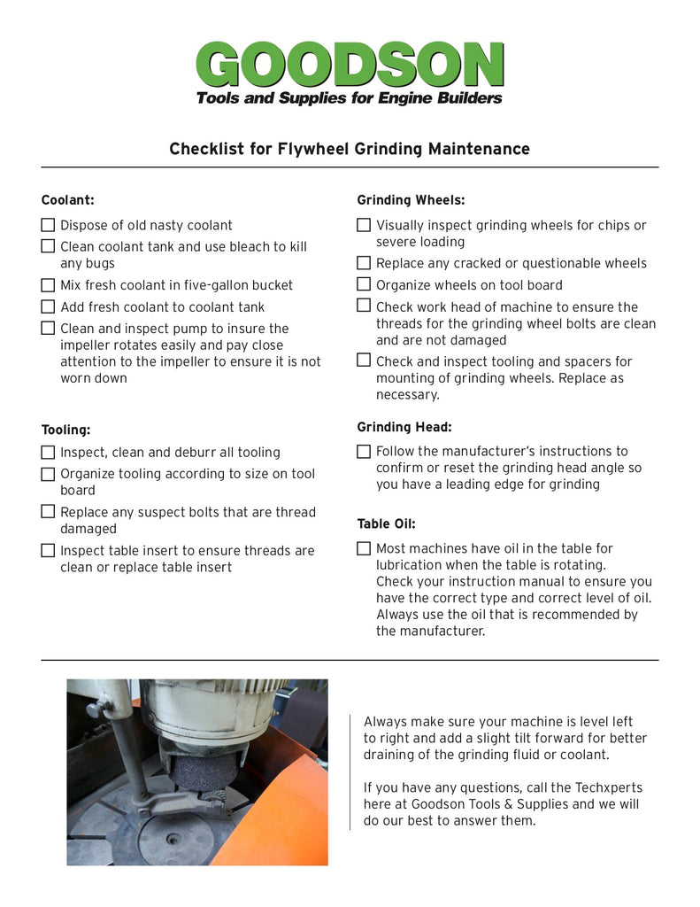Flywheel Grinder Maintenance Checklist