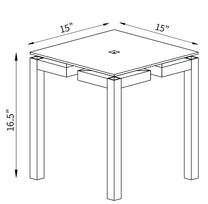 Lola low contemporary side table technical drawing