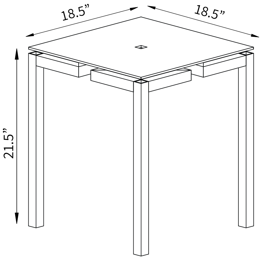 Lola contemporary side table technical drawing