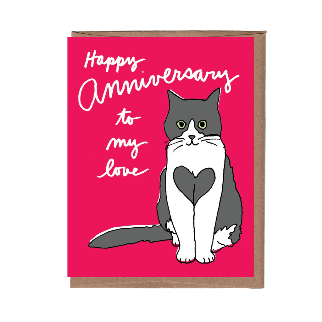 Heart Cat Anniversary Card – La Familia Green