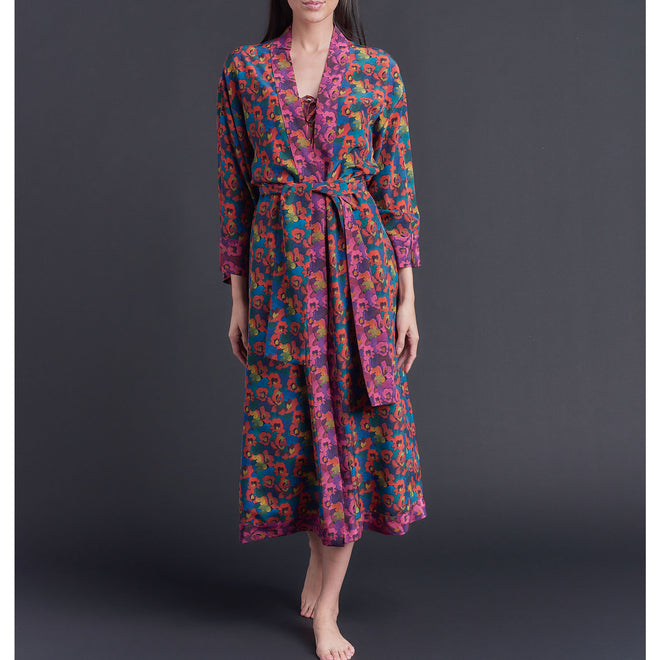 Asteria Kimono Robe in Silk Crepe De Chine Colorblock Reds – LFrank