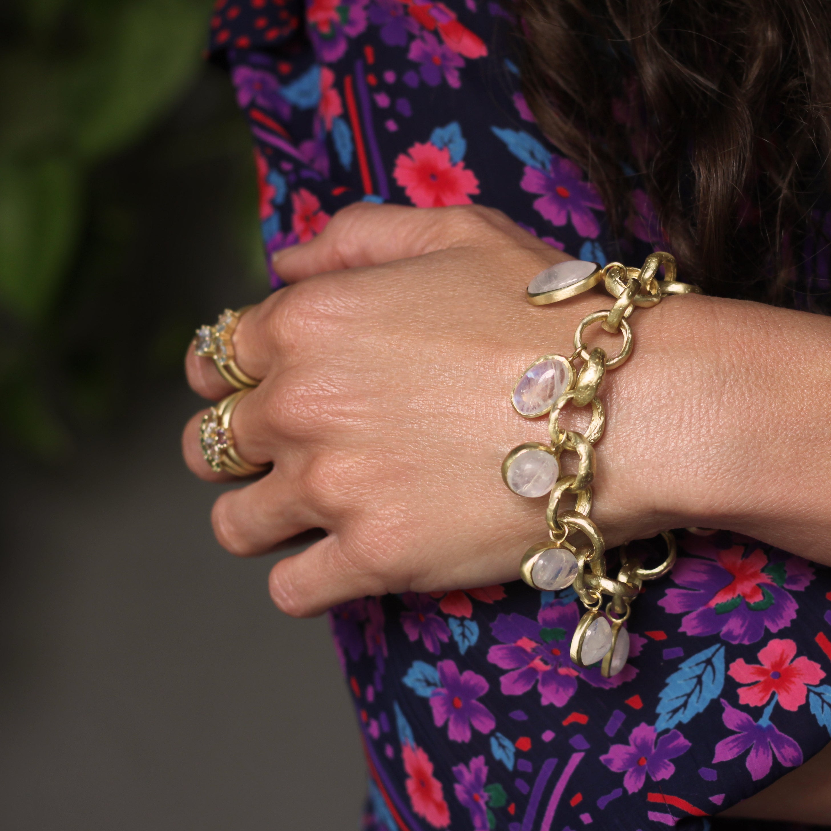 An Antique Loop Moonstone Charm Bracelet