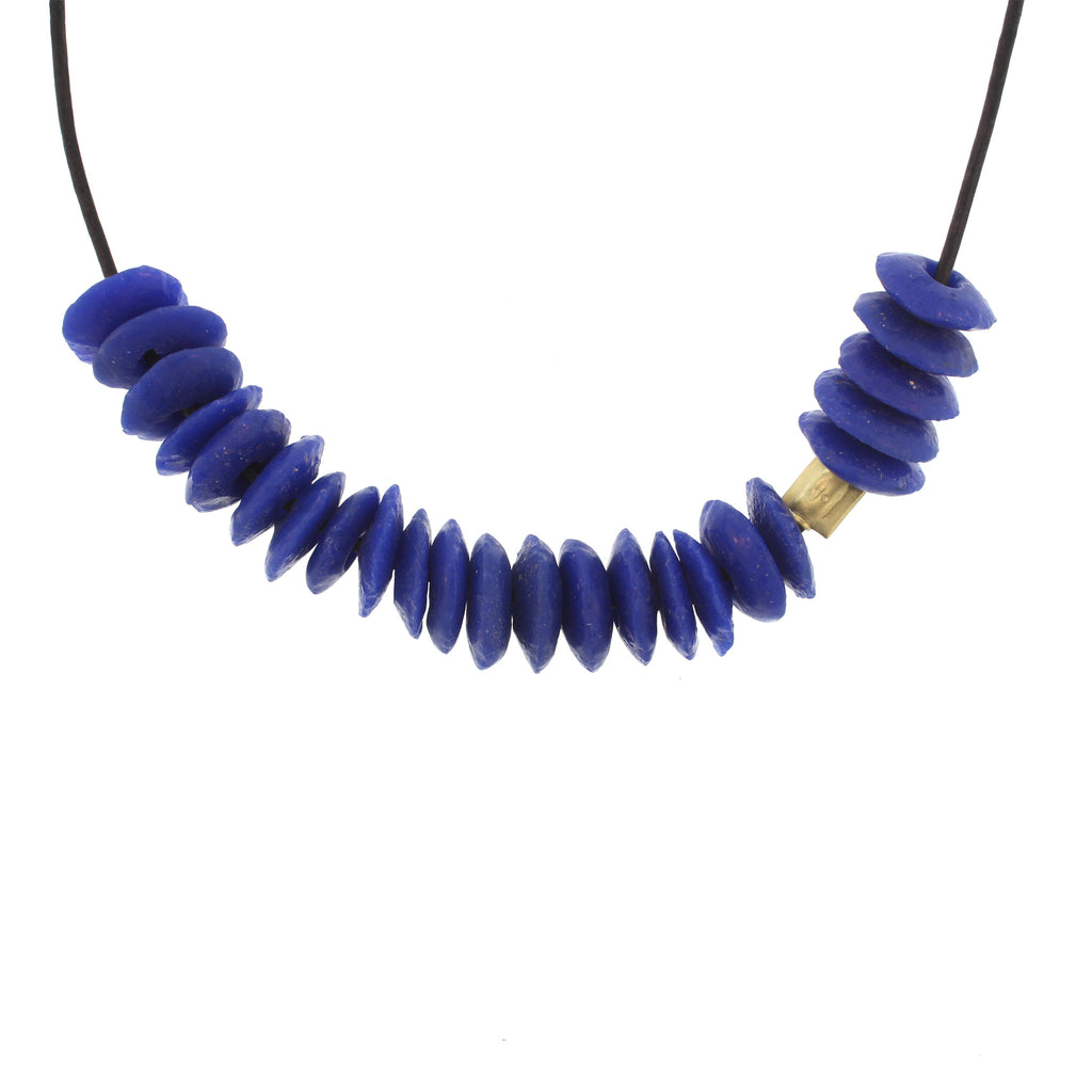 A Cobalt Blue Recycled Glass Bead Necklace Lfrank 