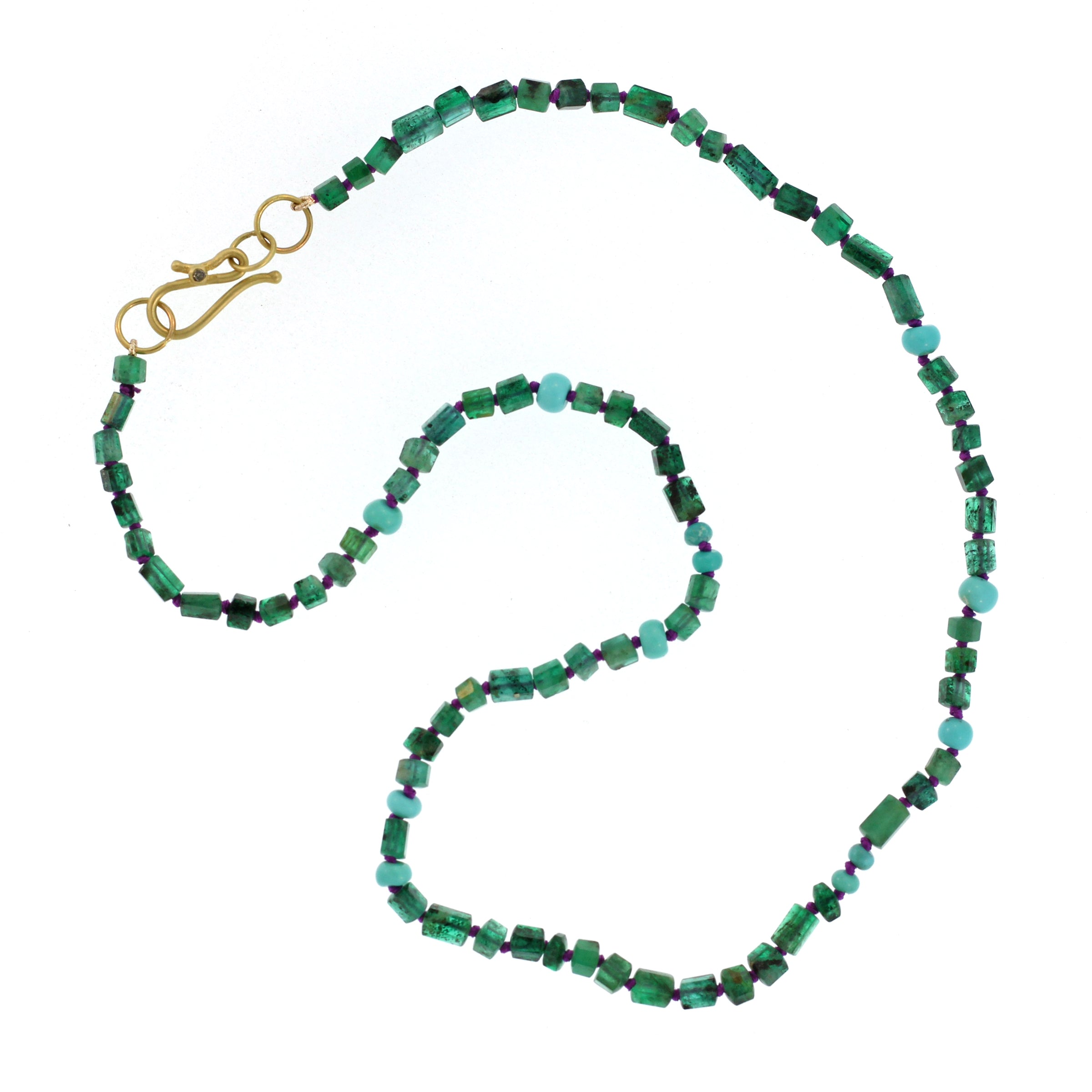 An Emerald + Turquoise and Gold Bead Necklace