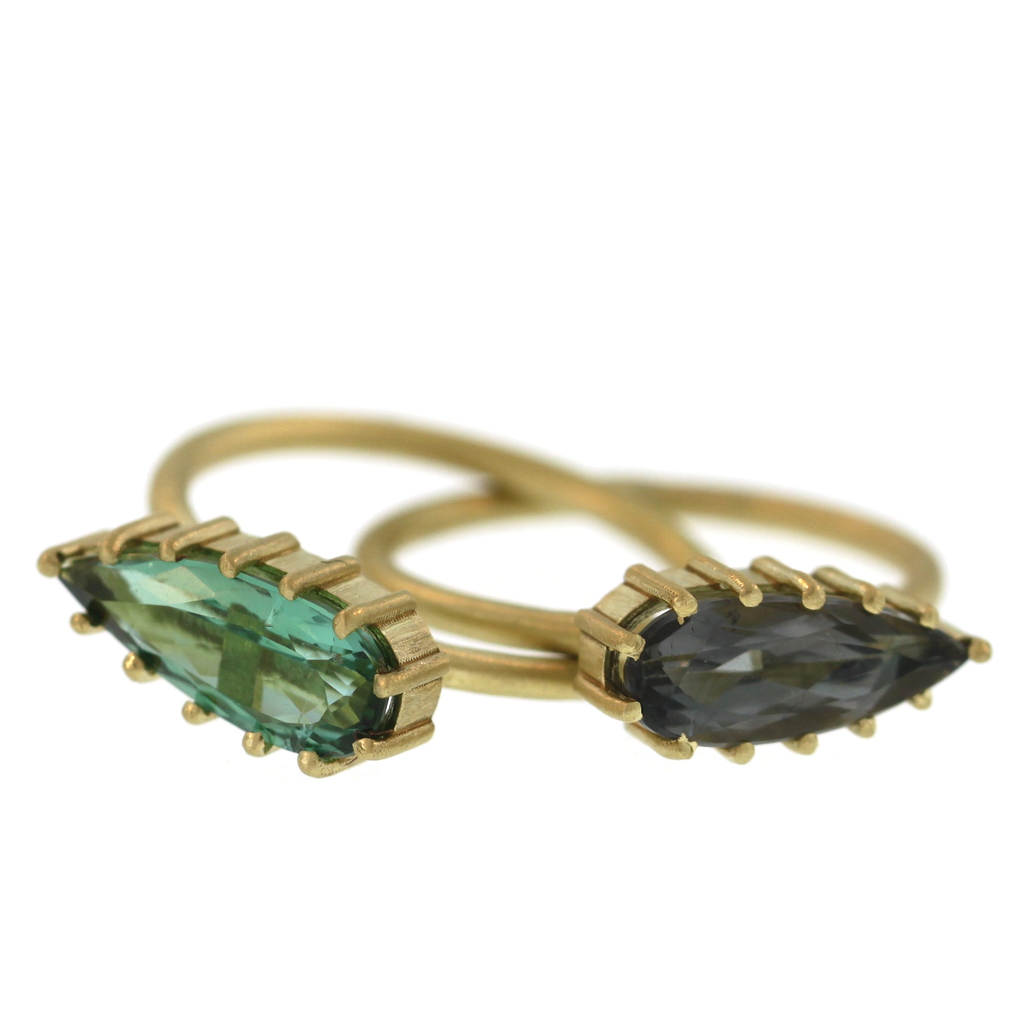 A Smoky Blue + Green Double Tourmaline Entwined Ring