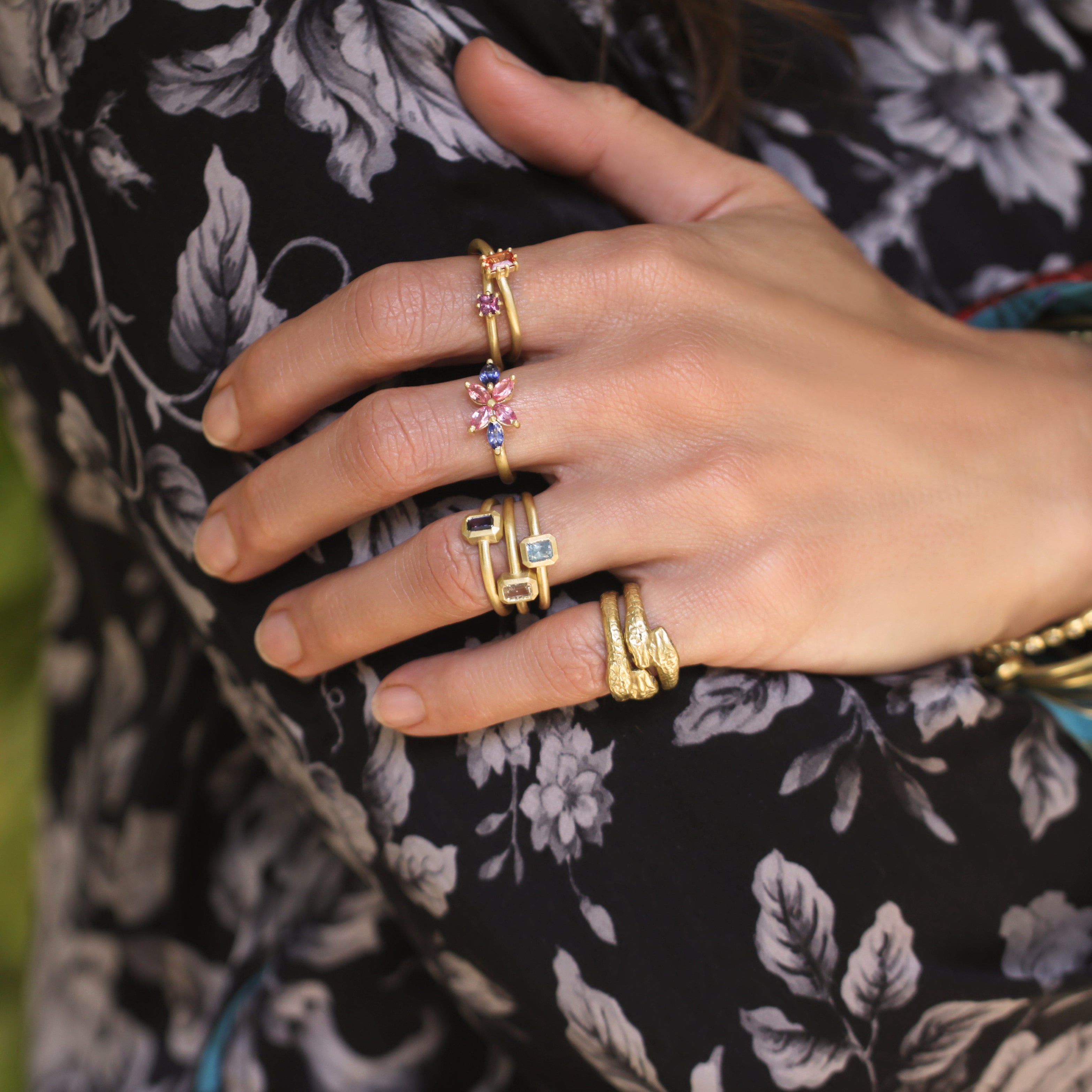 A Pink + Orange Sapphire Entwined Ring