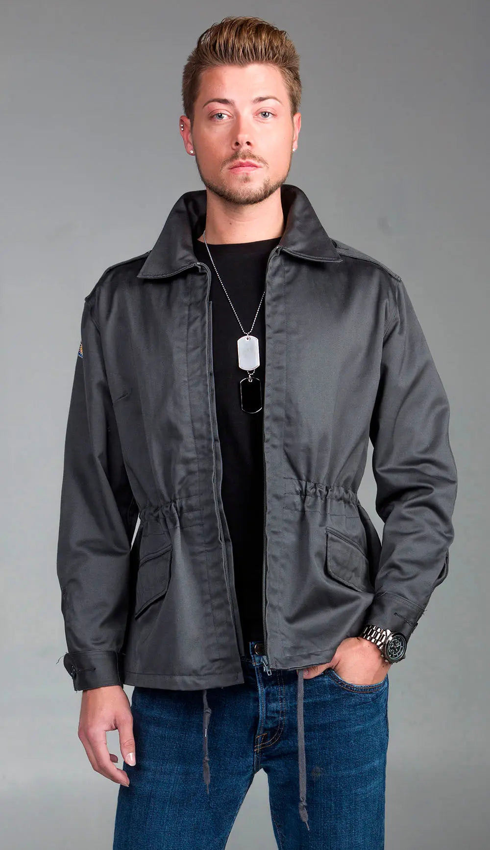 Dark Gray Slanted Pocket Combat Jacket – Top Rank Vintage