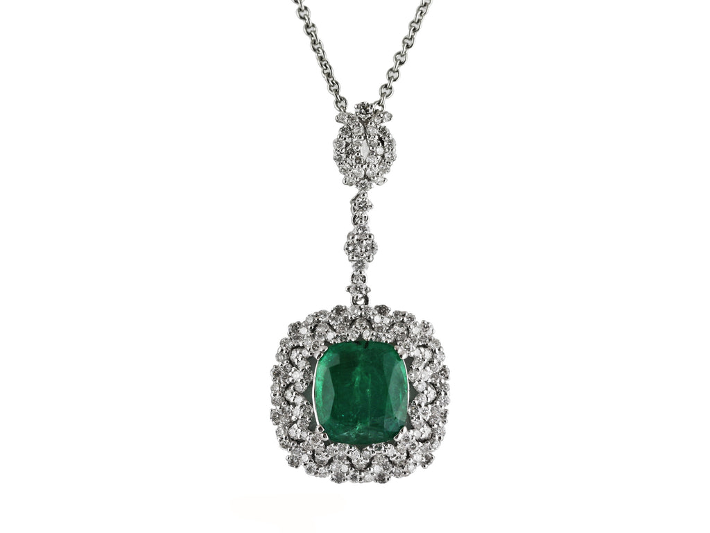 3.92ct Pear Shape Zambian Emerald with Diamonds 18K White Gold Dangle ...